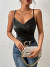 Women'S Sexy V-Neck Ruched Camisole Top, 100% Polyester Knit Fabric, All-Season Slingback Solid Color Slim Fit Blouse