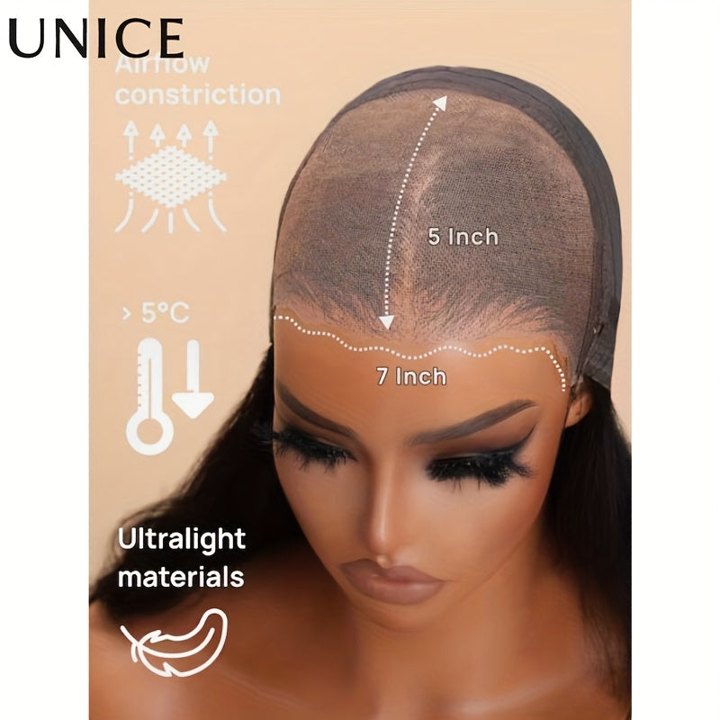 Unice Espresso Brown Straight Bob Wig with Highlights, 7x5 Lace Front, Pre-Cut Pre-Bleached, Glueless Human Hair, 150% Density, Ready to Wea