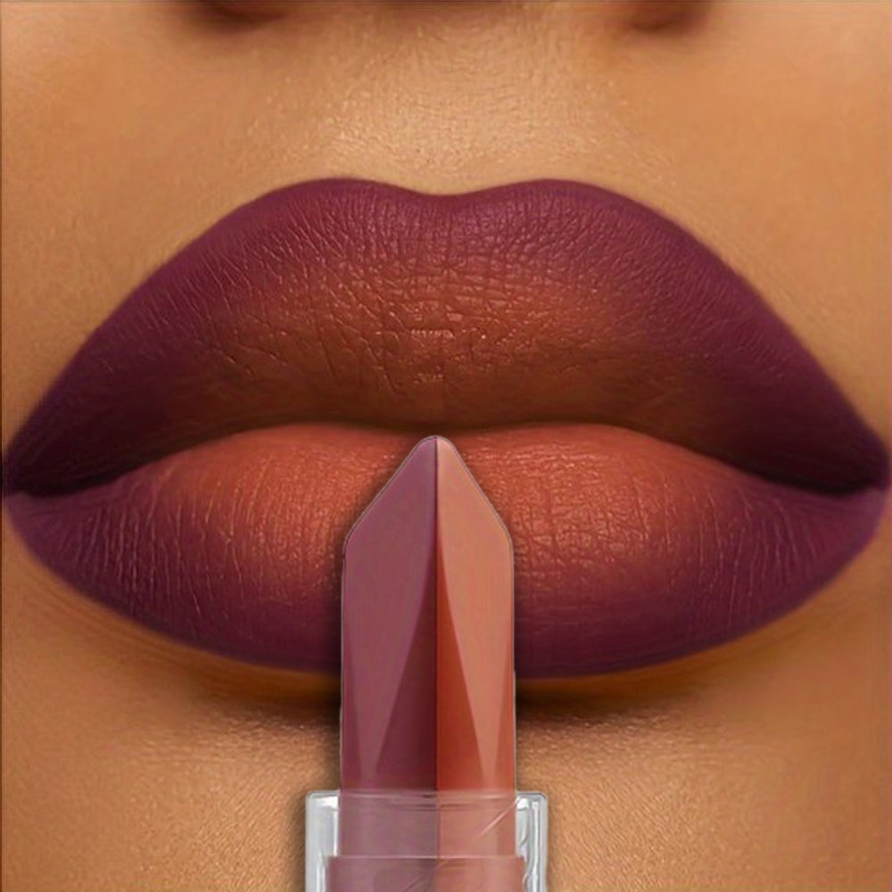 Dual-Tone Matte Lipstick - Long-Lasting, Waterproof, Non-Stick Velvet Lip Mud with Pearlescent Finish - Universal Skin Compatibility, Romantic Holiday Gift, Perfect for Natural Makeup in Red & Brown Shades