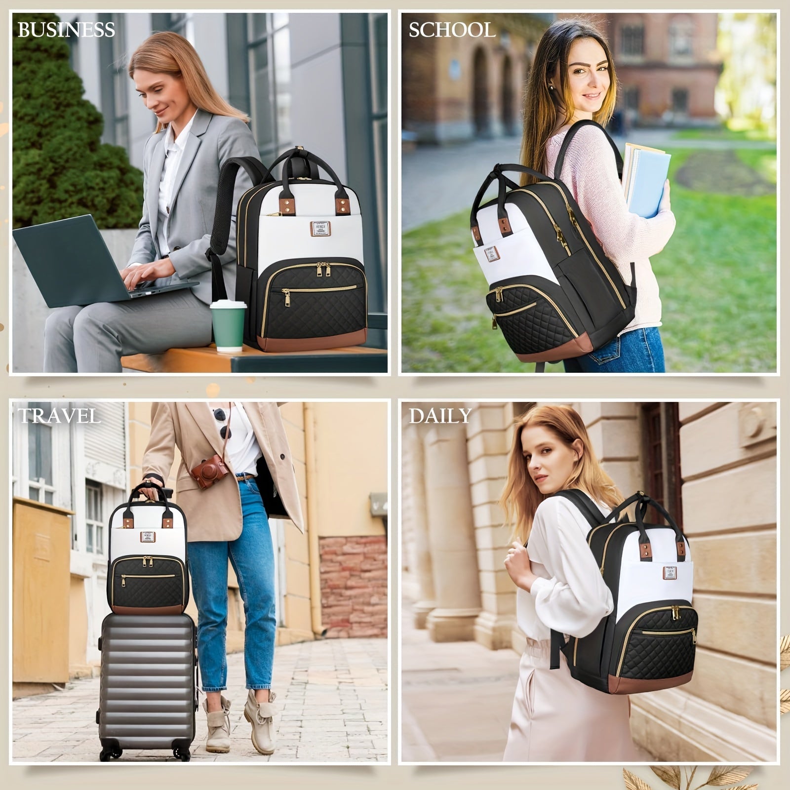 2pcs Women's Makeup Bag And Backpack, Simple Design Bag For Daily School And Travel Use