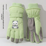 1 Pair Women'S Winter Ski Gloves, Cute Panda Design, Touchscreen Compatible, Polyester Thermal Lining, Velvet Palm, Magic Tape Closure, Hand Washable, Weather-Resistant