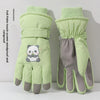 1 Pair Women'S Winter Ski Gloves, Cute Panda Design, Touchscreen Compatible, Polyester Thermal Lining, Velvet Palm, Magic Tape Closure, Hand Washable, Weather-Resistant