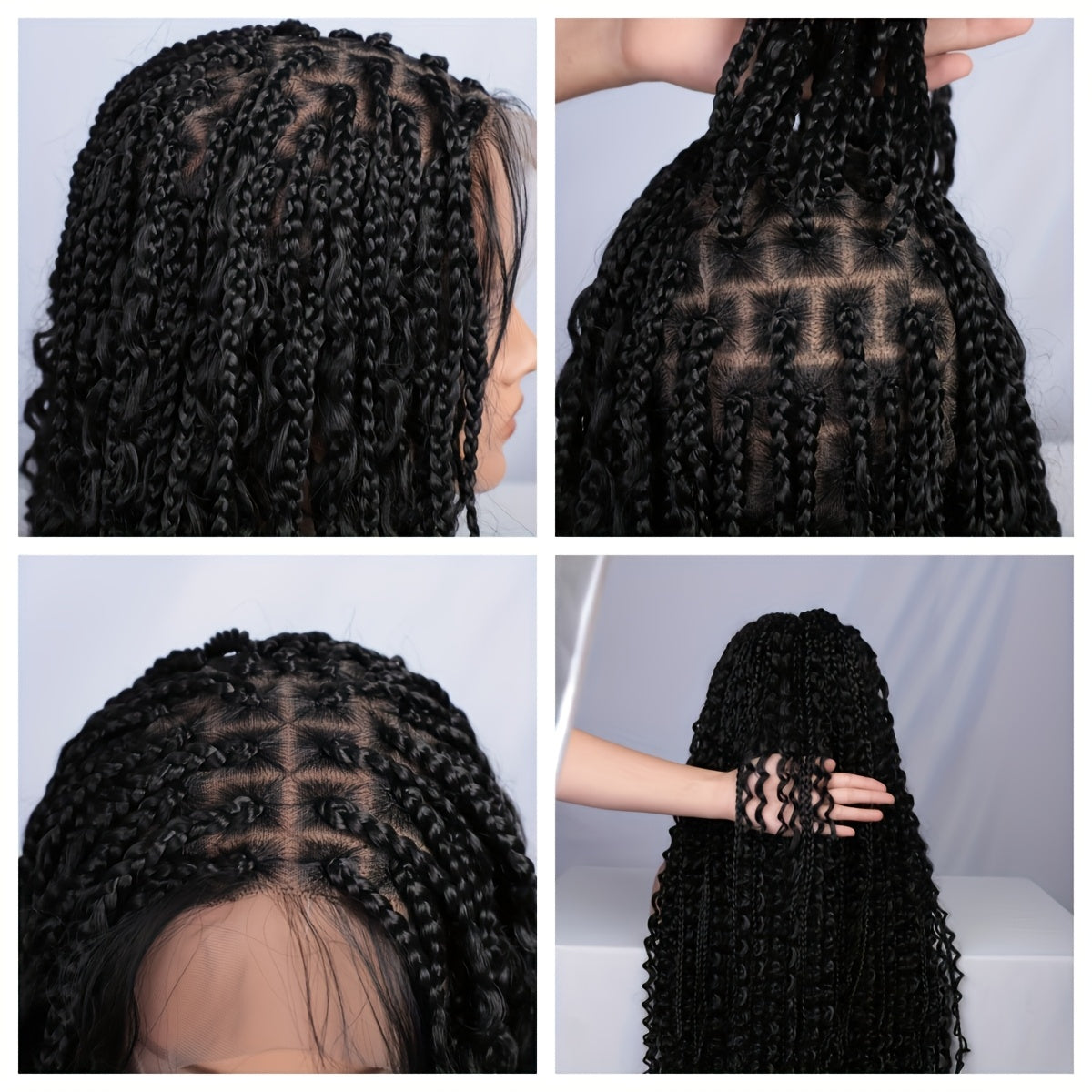 36 Inch Knotless Full Lace Bohemian Style Square Braid Wig - Curly Wave Synthetic Hair - Perfect for Black Women, Christmas, Date Nights & Birthday Parties - High-Quality Bohemian Goddess Braid Wig, Best for Christmas