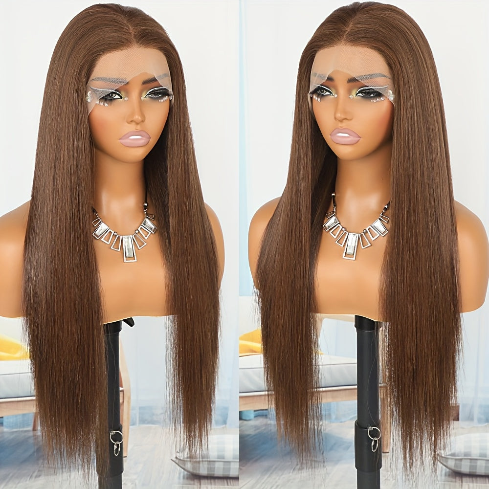 Brown Piano Highlights Straight Lace Front Wig 13x4 HD Transparent Lace Glueless Free Part Long Straight Hair Wigs For Women Heat Resistant Synthetic Fiber Daily Cosplay Wig