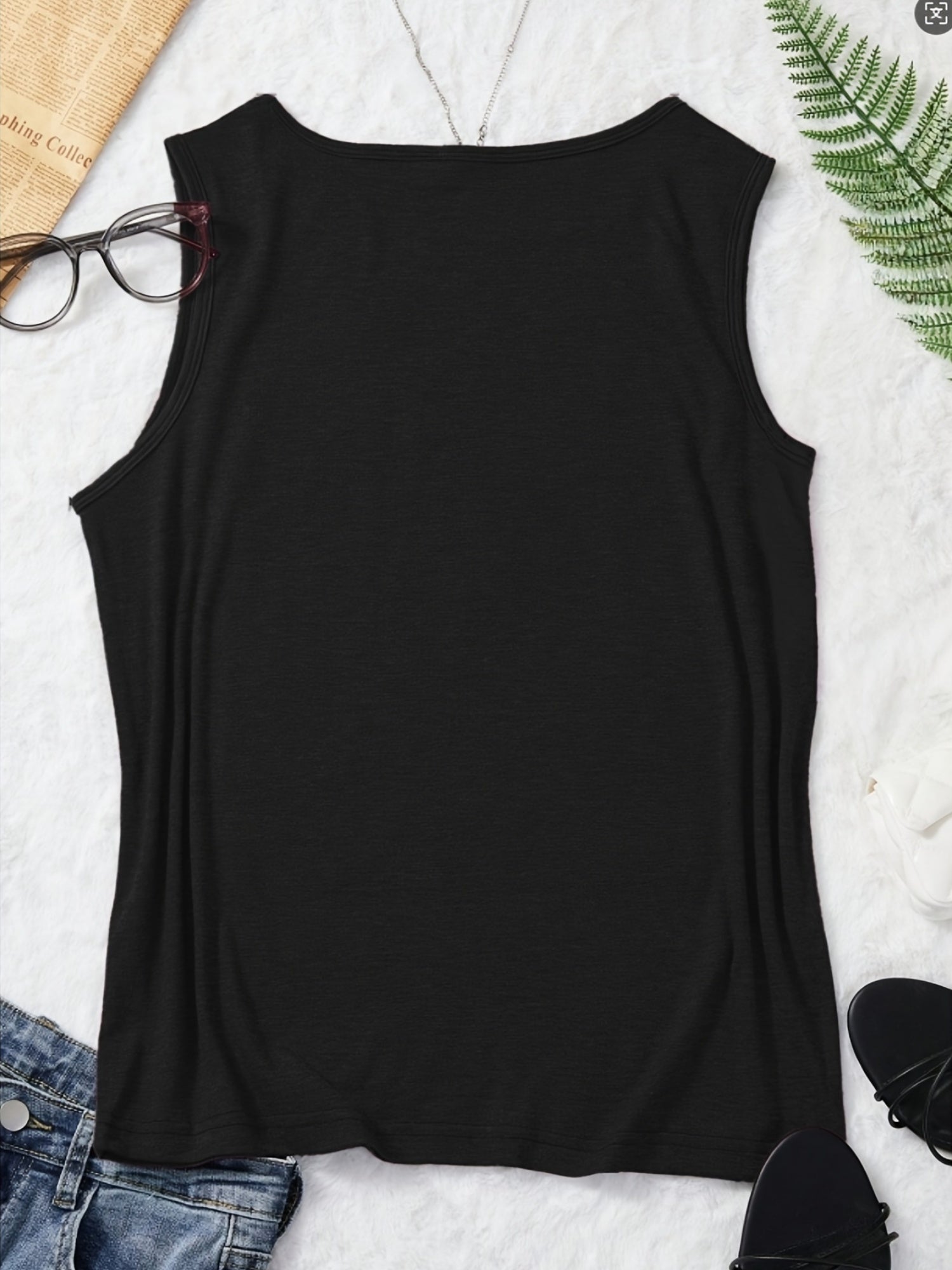 Western Style Denim Printed 160G Women'S Casual Round Neck Vest, Spring And Summer Women'S Vest, Simple Design, Machine Washable, Surprise Gift for Valentine'S Day, New Year And Other Holiday Atmospheres