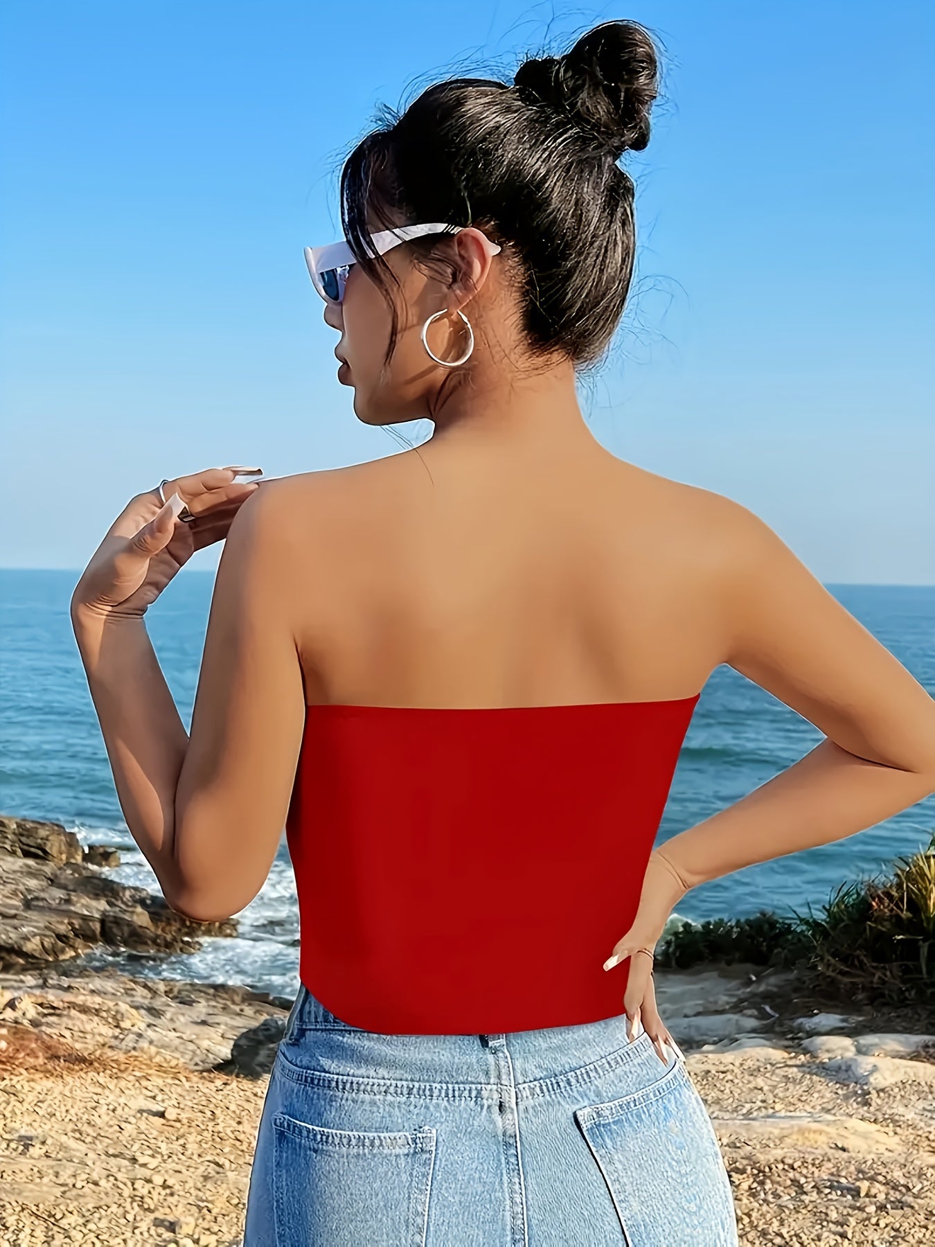 Number Print Tube Top, Casual Strapless Slim Fit Crop Top for Spring & Summer, Women's Clothing