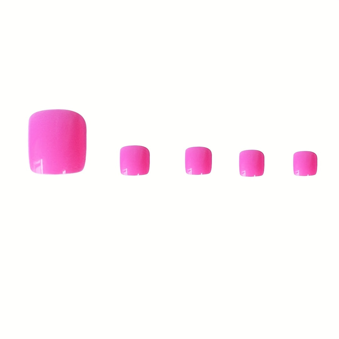 24pcs Hot Pink Toe Press-On Nail Set - Vibrant, Waterproof & Reusable, Perfect for Summer, Beach Vacations & Daily Wear; Includes Jelly Glue & Nail File for a Bold, Eye-Catching Pedicure That Truly Pops!