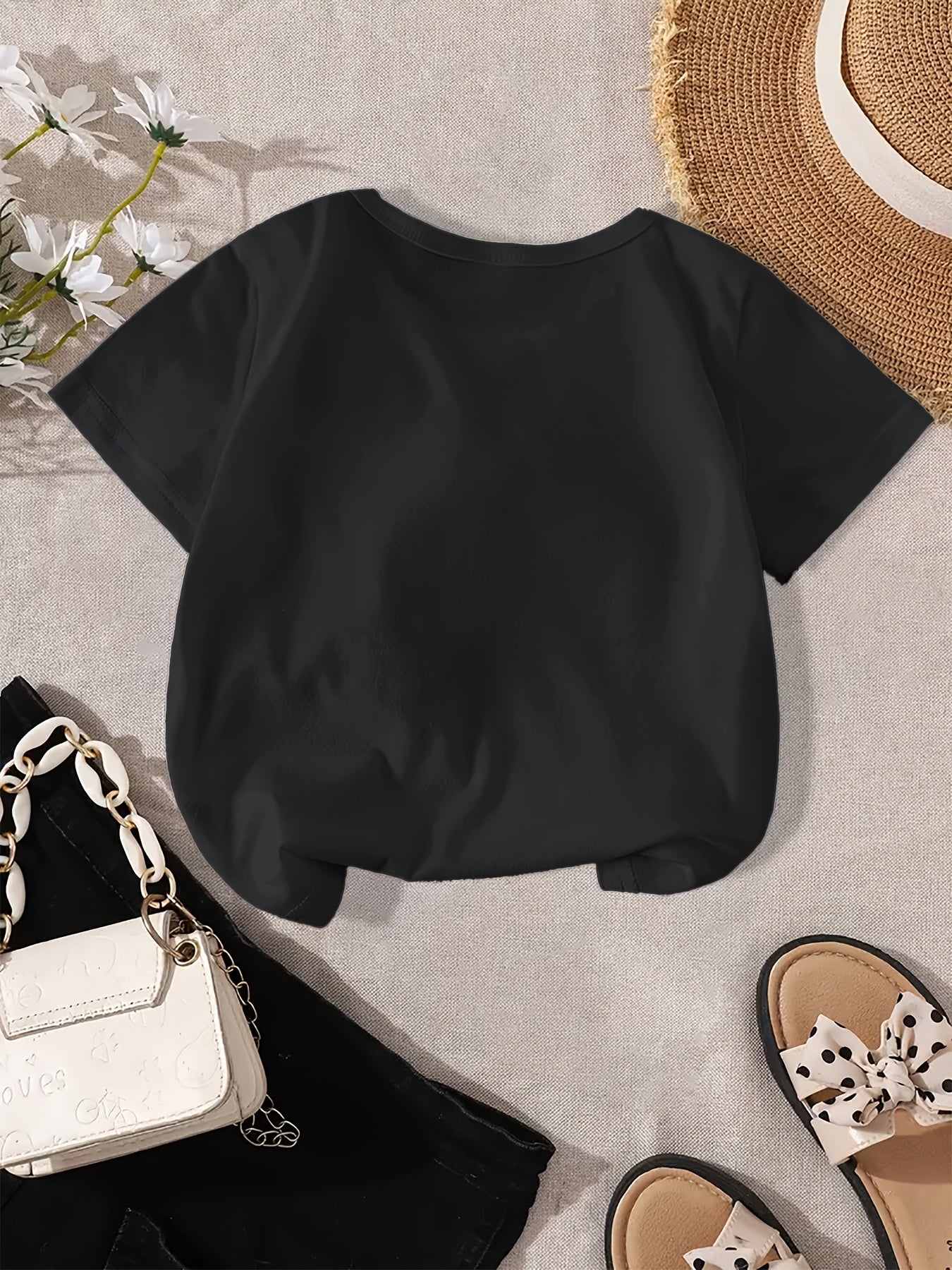 Girls' Cherry Graphic Tee - Soft & Quick-Dry Polyester Blend, Casual Round Neck Short Sleeve T-Shirt with "Have a Nice Day" Print, Perfect for Spring/Summer Outings, Girls Tshirts