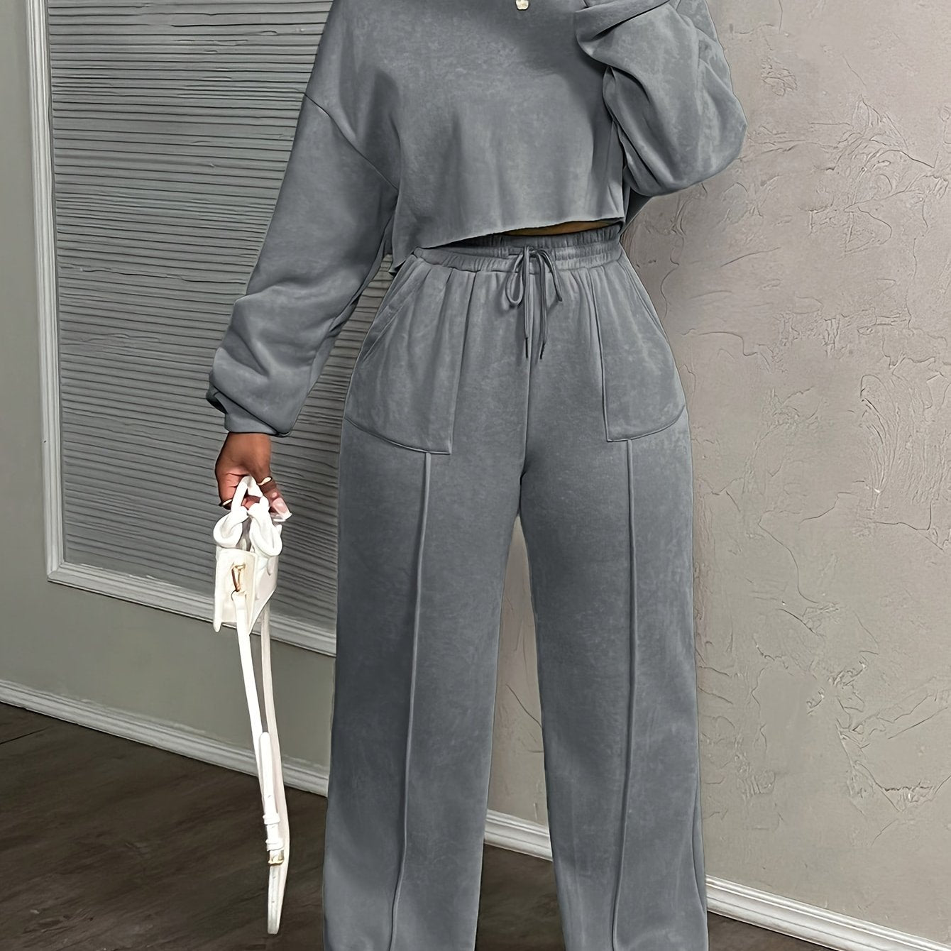 Women's Solid Color Casual Street Style Loose Pocket Drawstring Sports Suit