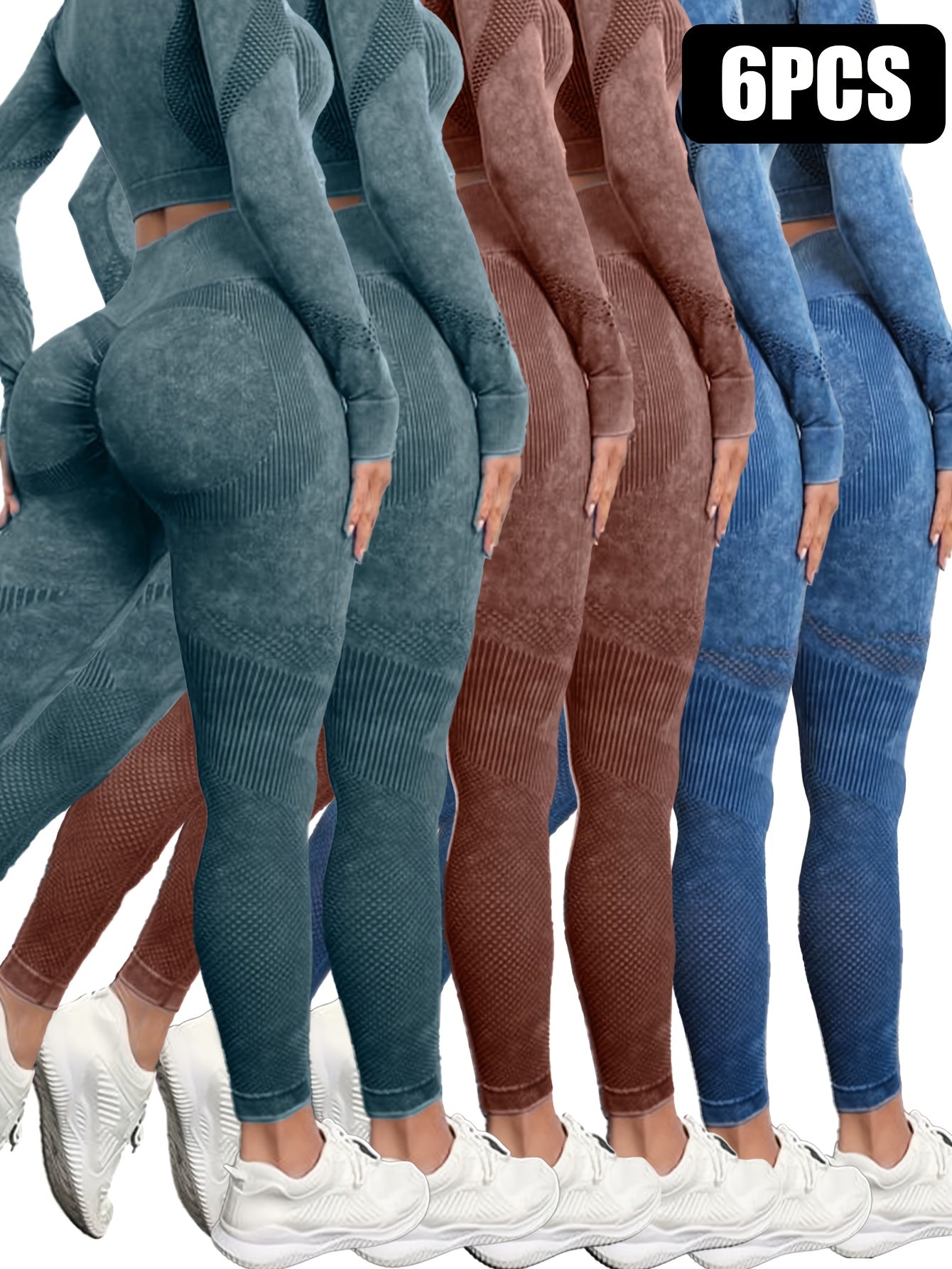 6pcs Yoga Legging Seamless Workout High Waist Butt Liftings Athletic Leggings, High Waisted Leggings for Women - Soft Athletic Tummy Control Pants for Running Cycling Yoga Workout