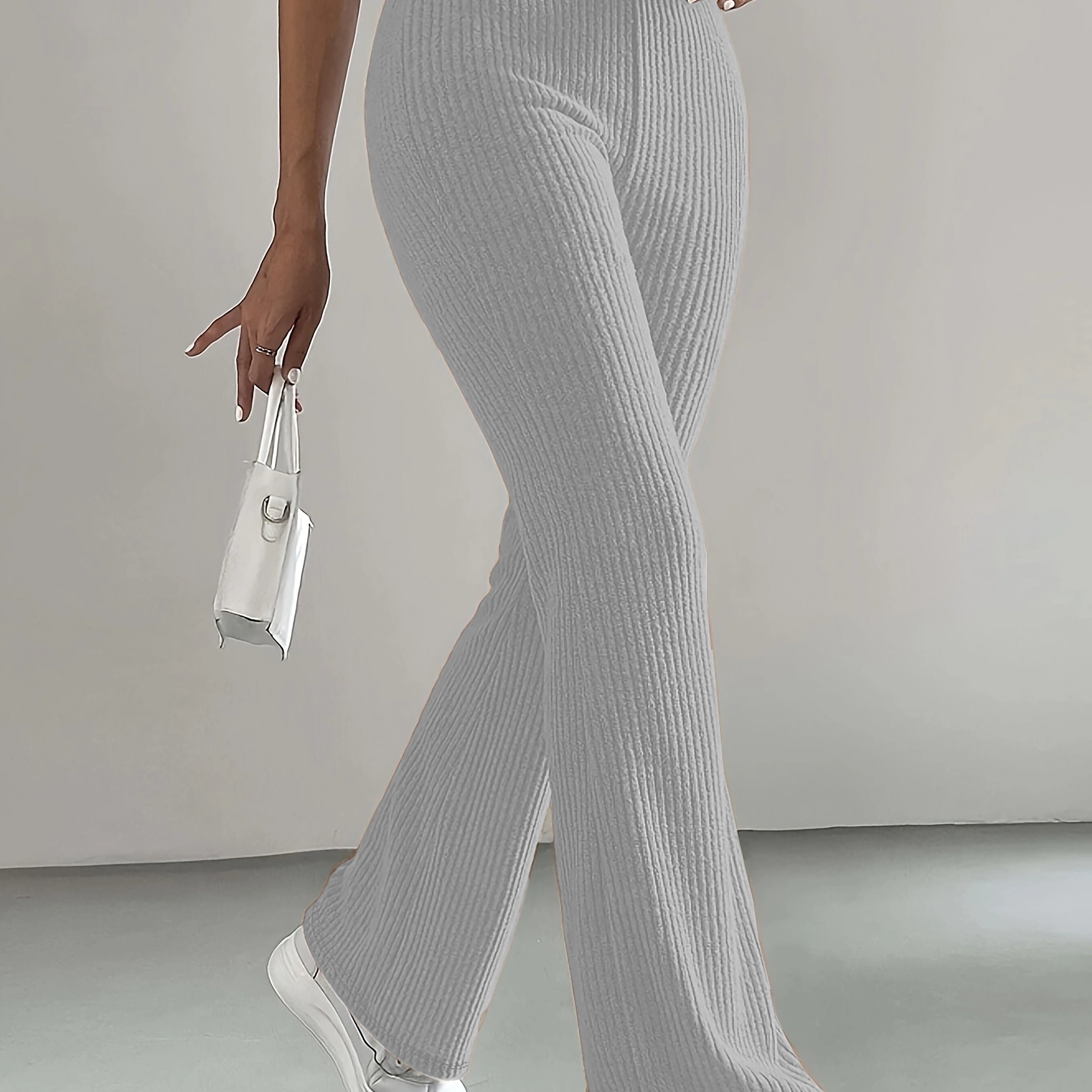 High-Waisted Flare Pants, Elegant Solid Women's Trousers