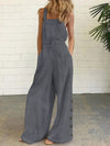Women'S Elegant Wide Leg Jumpsuit - Solid Color Square Neck Sleeveless Pants with Pockets, Casual Summer Overalls for Adults, Light Gray, Casual Summer Wear | Casual Jumpsuit | Fabric Jumpsui