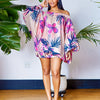 Graphic Print Off Shoulder Dress, Vacation Batwing Sleeve Mini Dress, Women's Clothing