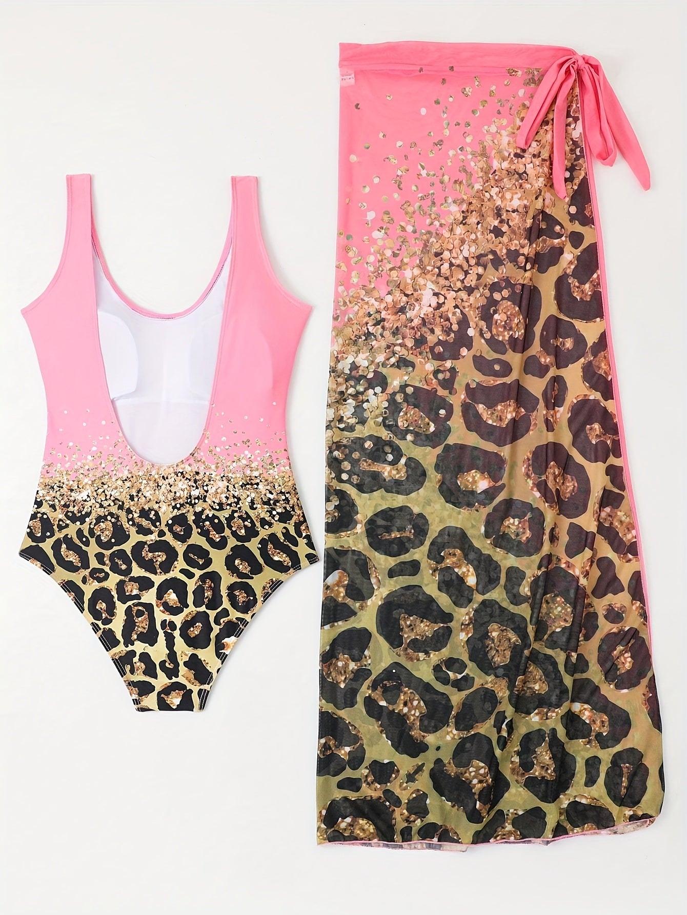2354 Pink Yarn Women's One-piece Swimsuit with Yarn Wrap Set