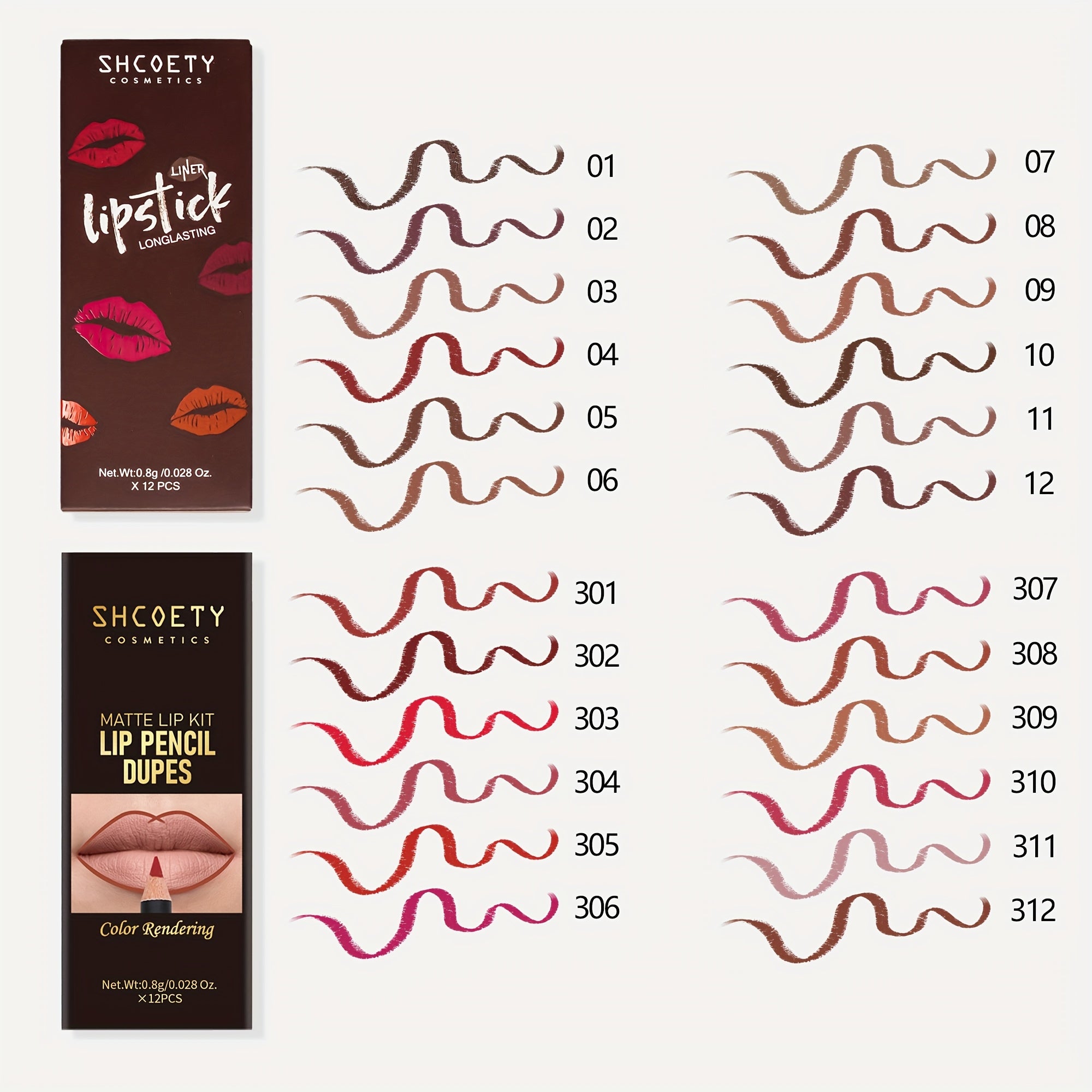 24pcs SHCOETY Matte Lip Pencil Set, Velvet Non-Stick Cup Lip Liner Duplicates, Mixed Color System, Long-Lasting Lipstick Contour Kit