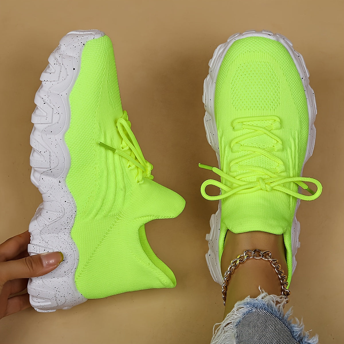 Women's Simple Plain Lace Up Low Top Sneakers - Casual Breathable Lightweight Socks Shoes, Minimalist Running Shoes Sporty Sneakers - For Women - Suitable for Running, Walking, Everyday Wear - Perfect Gift for Fitness Enthusi