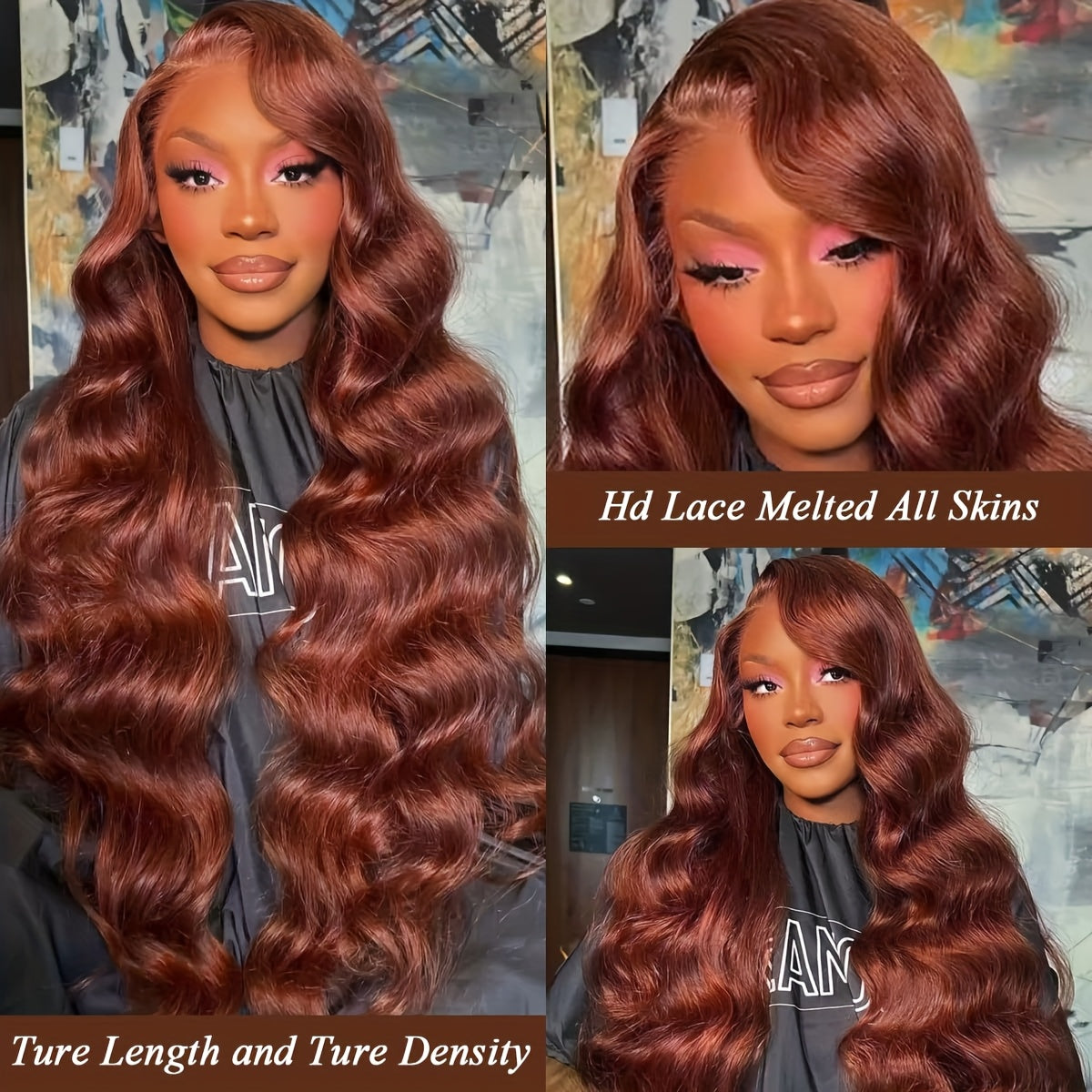 Reddish Brown Lace Front Wig Human Hair HD Transparent 13x4 Lace Front Wig Body Wave Human Hair Wig With Baby Hair 180% Density Pre-Plucked For Women