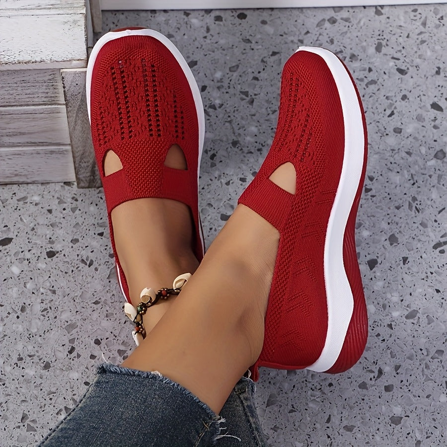 Women'S Breathable Knit Sneakers - Slip-On Low Top Sneakers with Plain Toe, Lightweight PVC Sole, and Comfortable Fabric Upper for All-Day Wear (Green, Blue, Black, Purple, Pink), Casual Footwear | Minimalist Design | Breatha