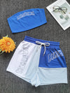 Women'S Stylish Casual Printed Color-Blocked Shorts And Strapless Two-Piece Set