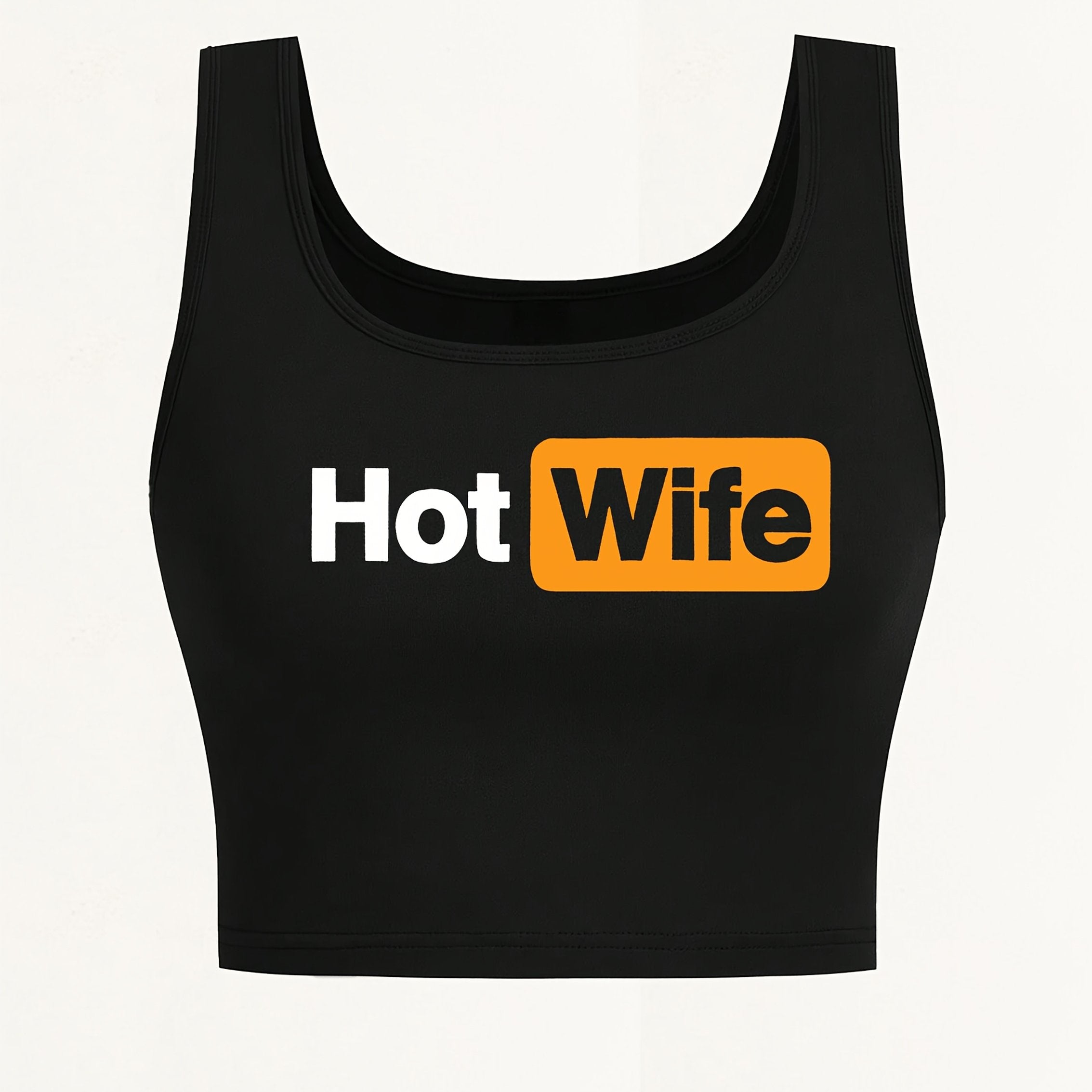 Women's "Hot Wife" Graphic Print Sleeveless Tank Top - Vibrant Red with Yellow Splash Design, Seamless Round Neck, Lightweight Breathable Fabric for Yoga & Casual Wear, Machine Washable Spring Summer Fall Top, Ladies Tank Top