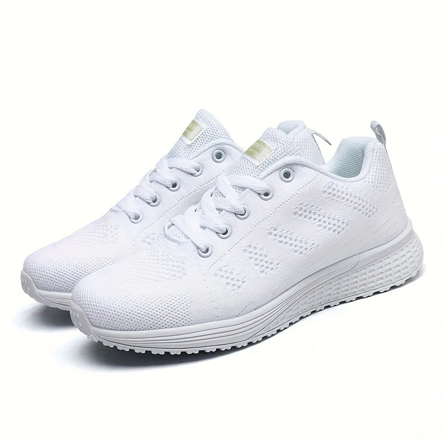 Women's Letter Graphic Lace-up Walking Shoes, Mesh Breathable Athletic Sneakers For Tennis Fitness Gym