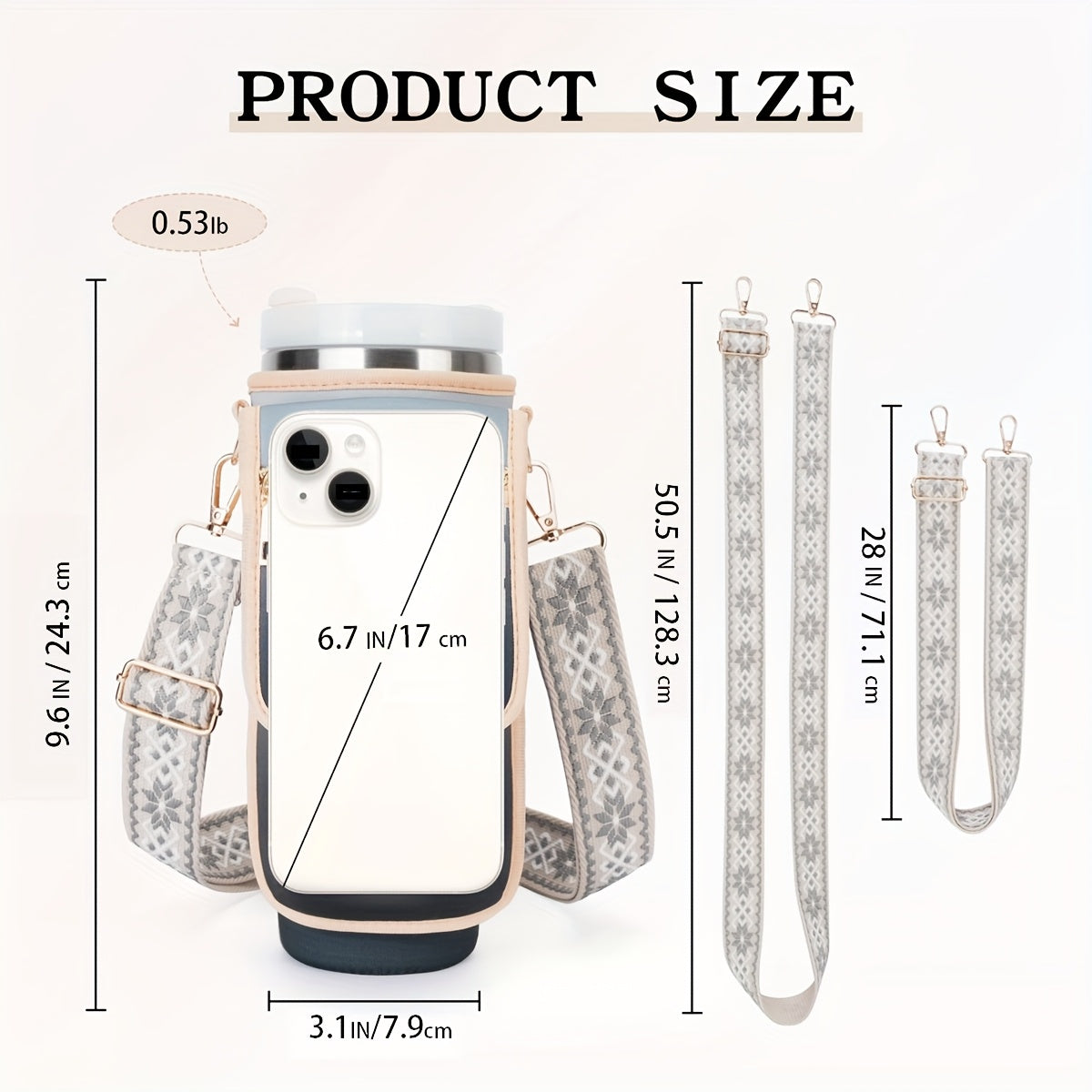 Water Bottle Carrier Bag with Phone Pocket, Tumbler Holder Pouch with Adjustable Shoulder Strap Cup Accessories for Hiking Camping Fishing Travelling (PINK-APRICOT)
