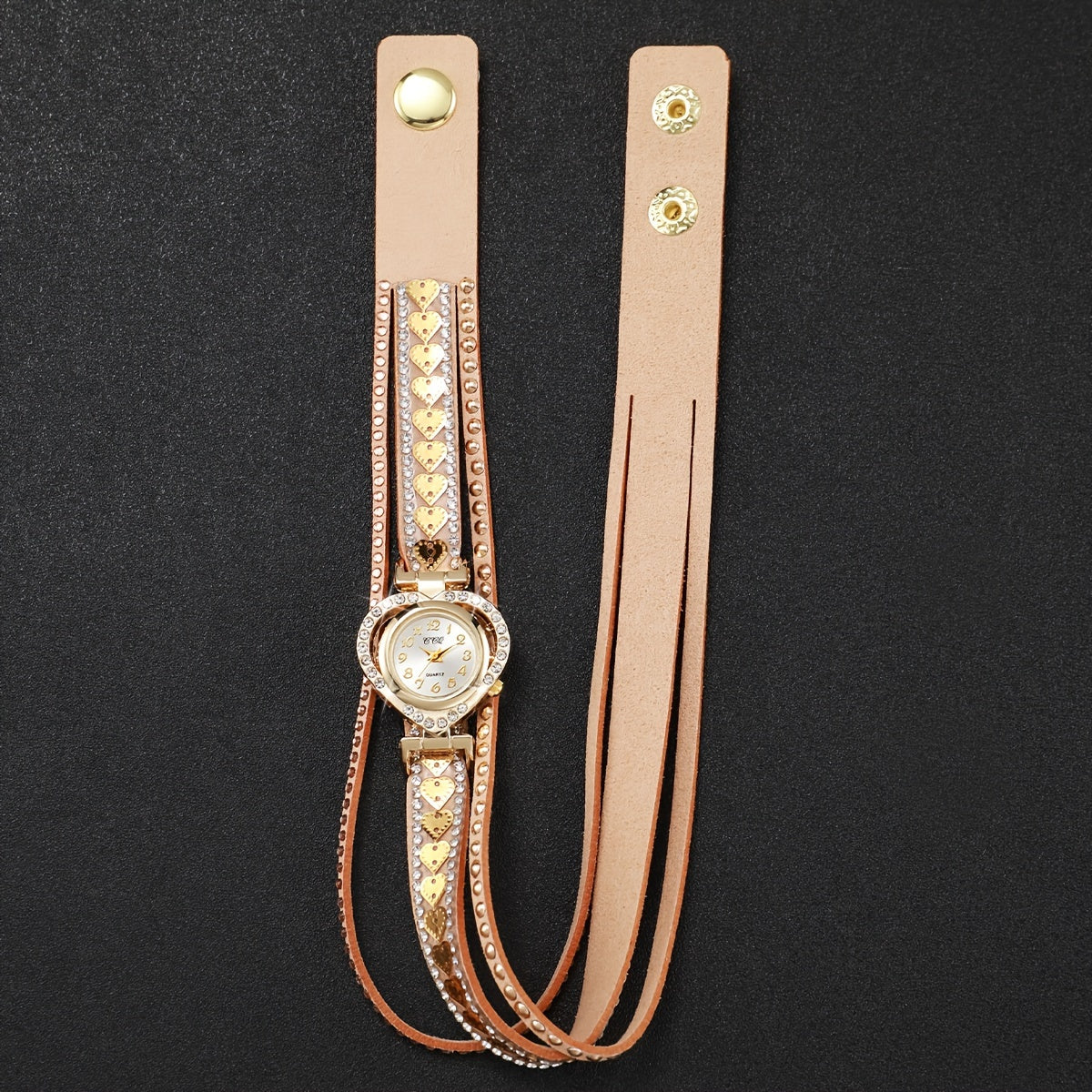 1pc Ladies' Vintage-Inspired Fashion Heart & Number Dial Quartz Wristwatch, Faux Leather Band, Alloy Case, Non-Rechargeable Battery - Elegant Timepiece (Watch Box Not Included)
