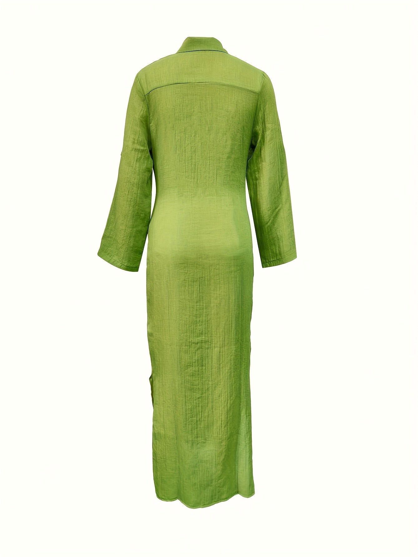 1pc Women'S Casual Solid Color Long Shirt Dress, Polyester Knit Fabric, Lapel Collar, Fitted Style, Spring/Fall Season - SS391137
