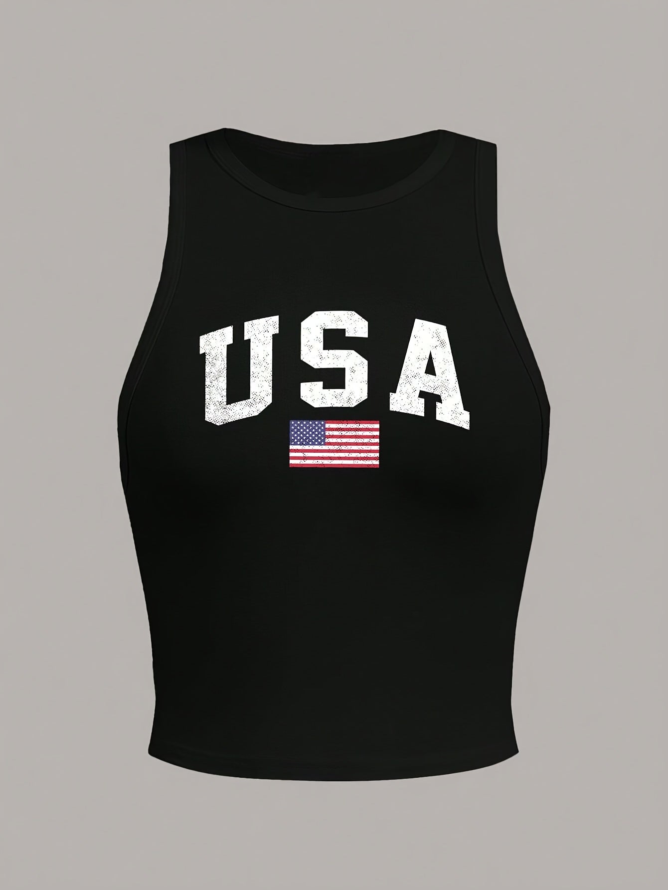 Women'S Slim Fit USA Graphic Tank Top - Sleeveless Crew Neck, Black with White Lettering & Flag Design, Casual Summer & Spring Top, Ladies Tank Tops