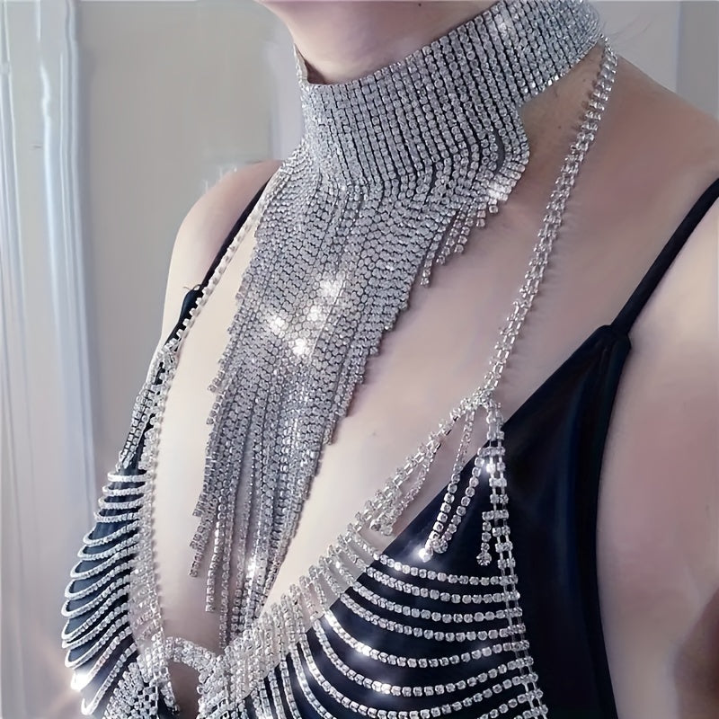 1 Piece Women's Luxury Rhinestone Tassel Necklace - 18K Gold Plated, Synthetic Cubic Zirconia Mosaic - All-Season Jewelry | Glamorous & Elegant Design | Perfect for Banquet Party Nightclub