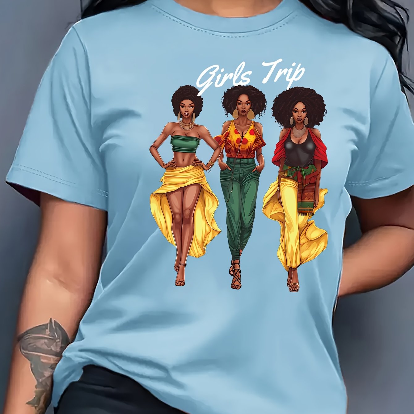Women'S " Trip" Graphic T-Shirt - Casual Red Crew Neck Short Sleeve Top with Vibrant Floral Design, Perfect for Spring & Summer, Casual Wear|Vibrant Print|Comfortable Fit