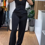 Casual Wide-Leg Long Pants Set for Women with a Tailored Vest.