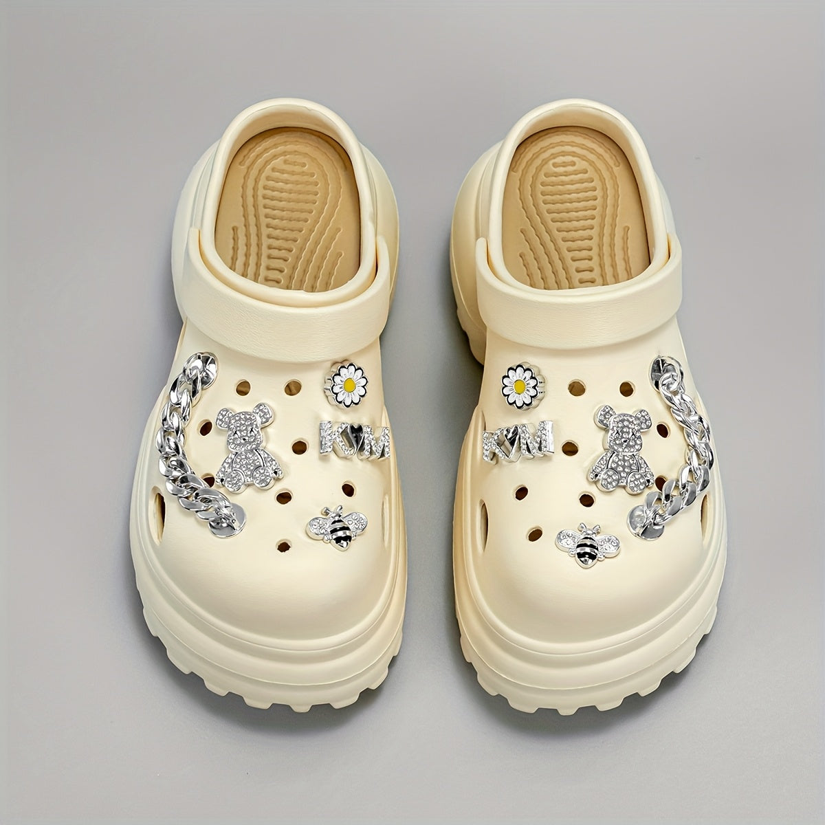 New Arrival - Stylish Cartoon Bee & Bear Print Platform Shoes, 3.94inch High Heel, Lightweight EVA Upper, Closed Toe Design, All-Season Comfort, Casual Footwear | Playful Design | Lightweight Footwear