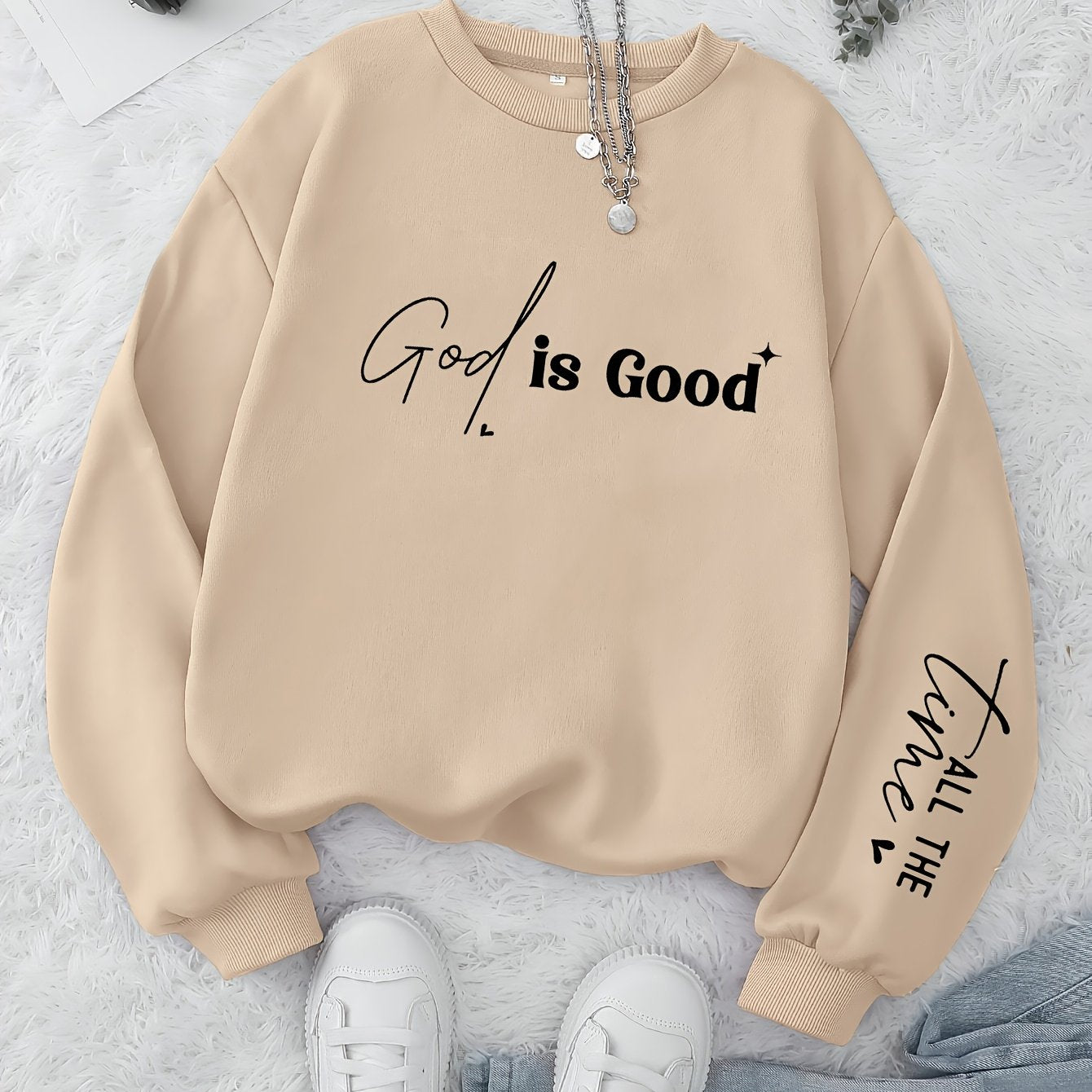 Women's Casual Pullover Hoodie – Solid Color, Crew Neck, Soft Knit Fabric, Perfect for Fall & Winter