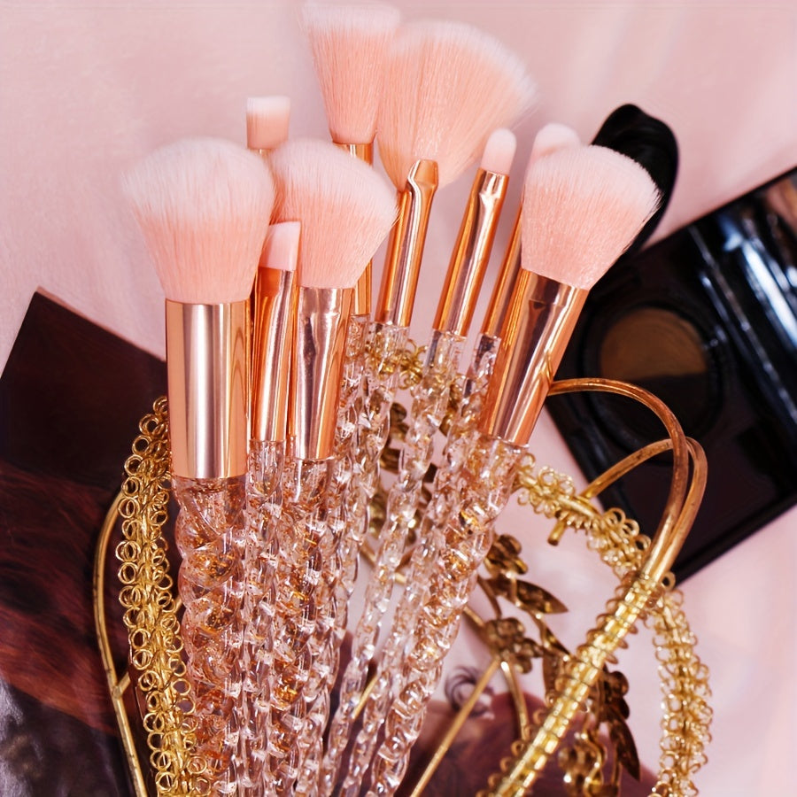 10pcs Oval Makeup Brush Set with Nylon Bristles & ABS Plastic Handles - Alcohol-Free, Perfect for Foundation, Eyeliner, Eye Shadow, Lip Brush - Ideal Beauty Gift for Halloween, Beauty Essentials|Elegant Brush Set|Durable Make