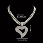 Valentine's Day Heart Pendant Necklace - Bling Bling Y2K Style Cuban Chain with Inlaid Rhinestones, Punk Rock Inspired Jewelry for Lovers, Cracking Heart-Shaped Pendant, Perfect Gift for Him/Her