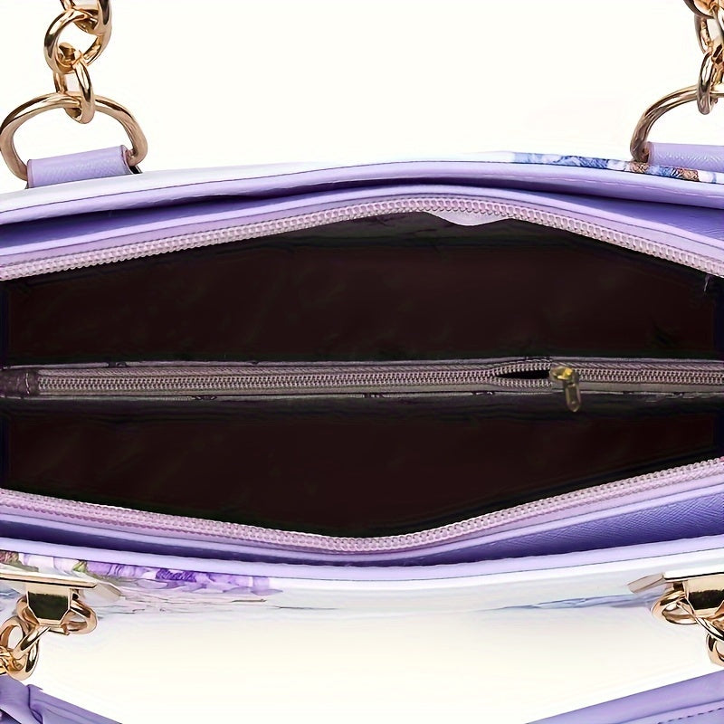 Elegant Floral Print Satchel Bag - Fashion Crossbody Bag, Shoulder Bag & Purse - For Women -  Suitable for Everyday Use, Work, Shopping & Travel - Perfect Gift for Her