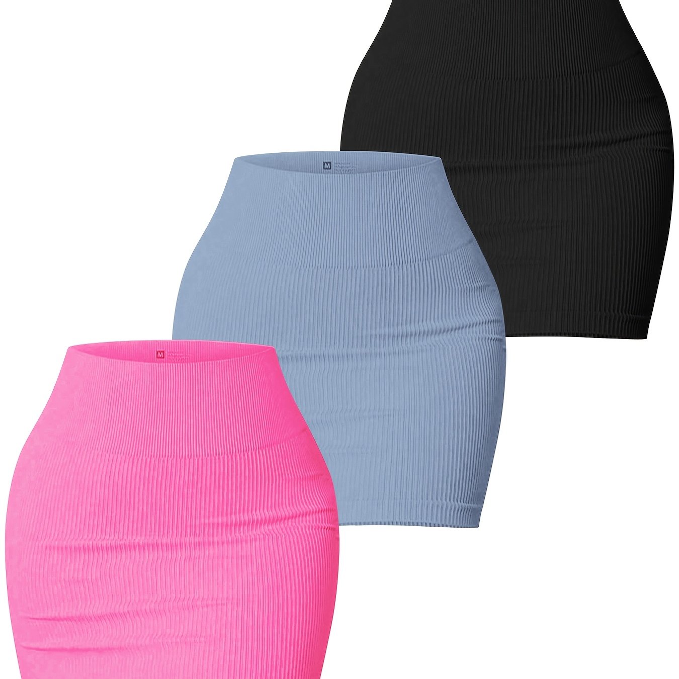 3pcs Women's Seamless High-Waisted Sports Skirts, Solid Color Knit Fabric, Rib-Knit Detail, Bodycon Fit, Stretchy Polyamide 90% Elastane 10%, All-Season Casual Wear