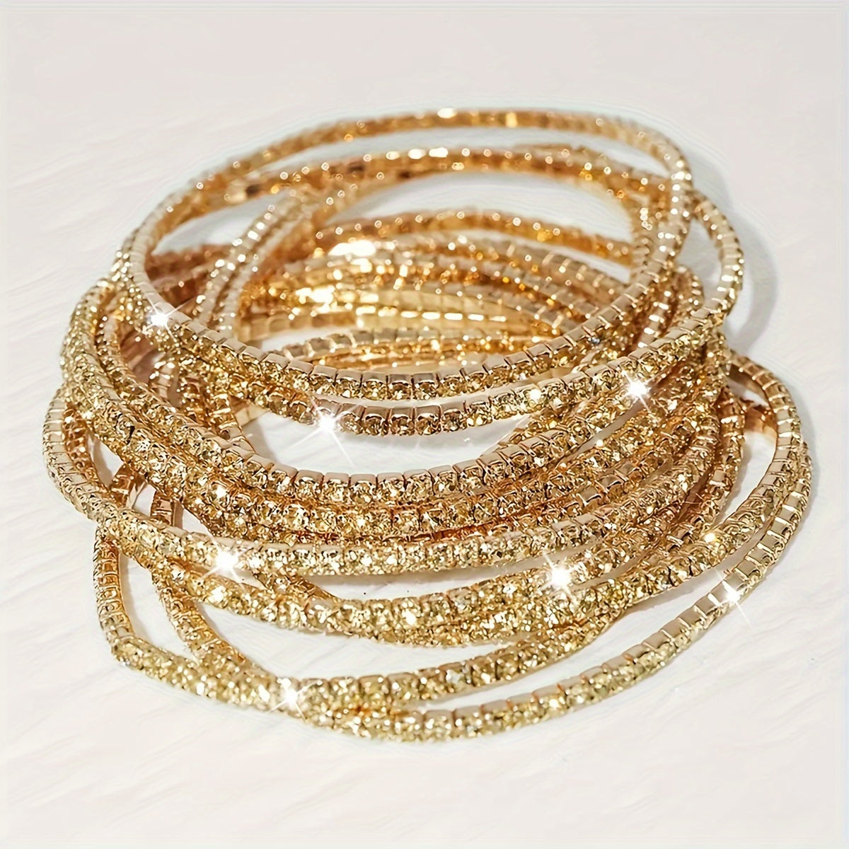 12pcs set of sparkling rhinestone tennis bracelets - elastic, elegant and versatile, suitable for daily dress up or party, ideal gift for lovers, sisters, mothers