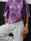 Women'S Casual Loose Fit Camo Print T-Shirt - Short Sleeve, Round Neck, Stretchy Polyester Blend, Purple Camouflage with Rugged White Detail, Perfect for Spring/Summer/Fall