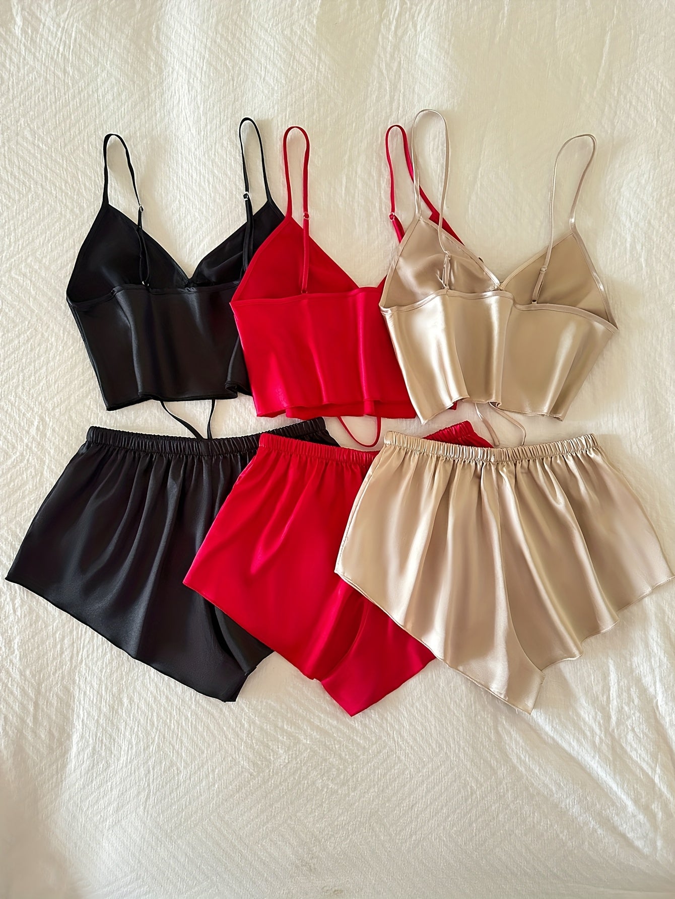 6pcs Pajama Set Four Seasons Simulation Fashion Sexy Suspender Top and Shorts Pajamas for Women