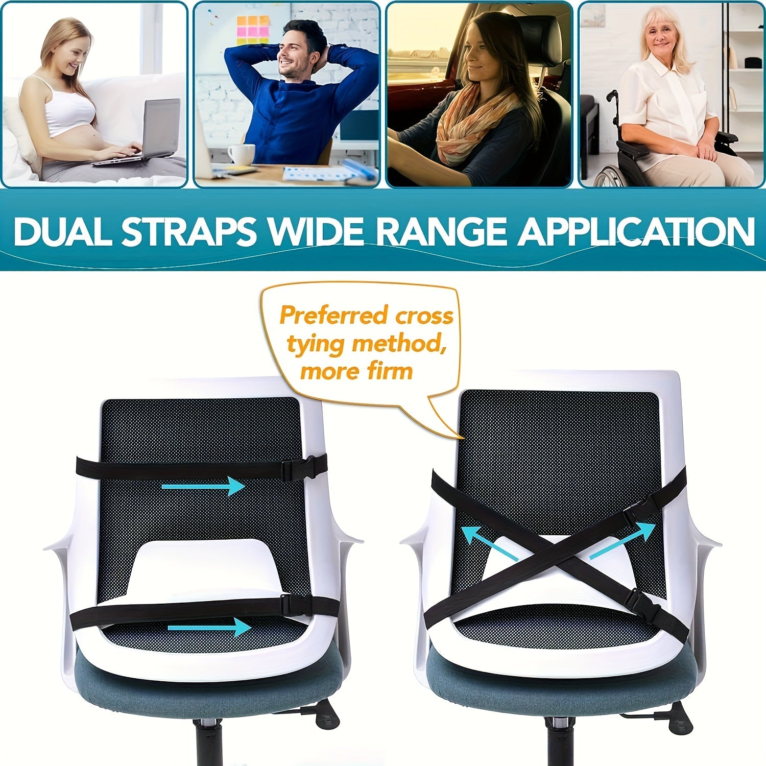 Ergonomic Lumbar Support Pillow for Office Chairs, Cars & Gaming - Memory Foam Cushion with Adjustable Mesh Cover Straps to Improve Posture