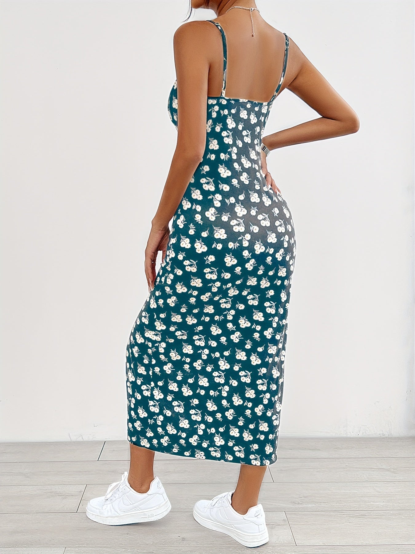 Floral Print Split Hem Cami Dress - Elegant Sleeveless Spaghetti Strap Dress For Spring & Summer - Women's Clothing - For Women - Perfect for Casual & Party Occasions - Ideal Gift for Her