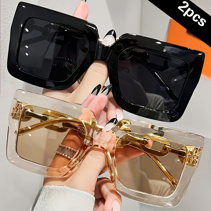 2Pairs Luxury Oversized Fashionable Glasses for Women, Large Wquare Frame, Fashion Glasses, Suitable for Parties Ands.