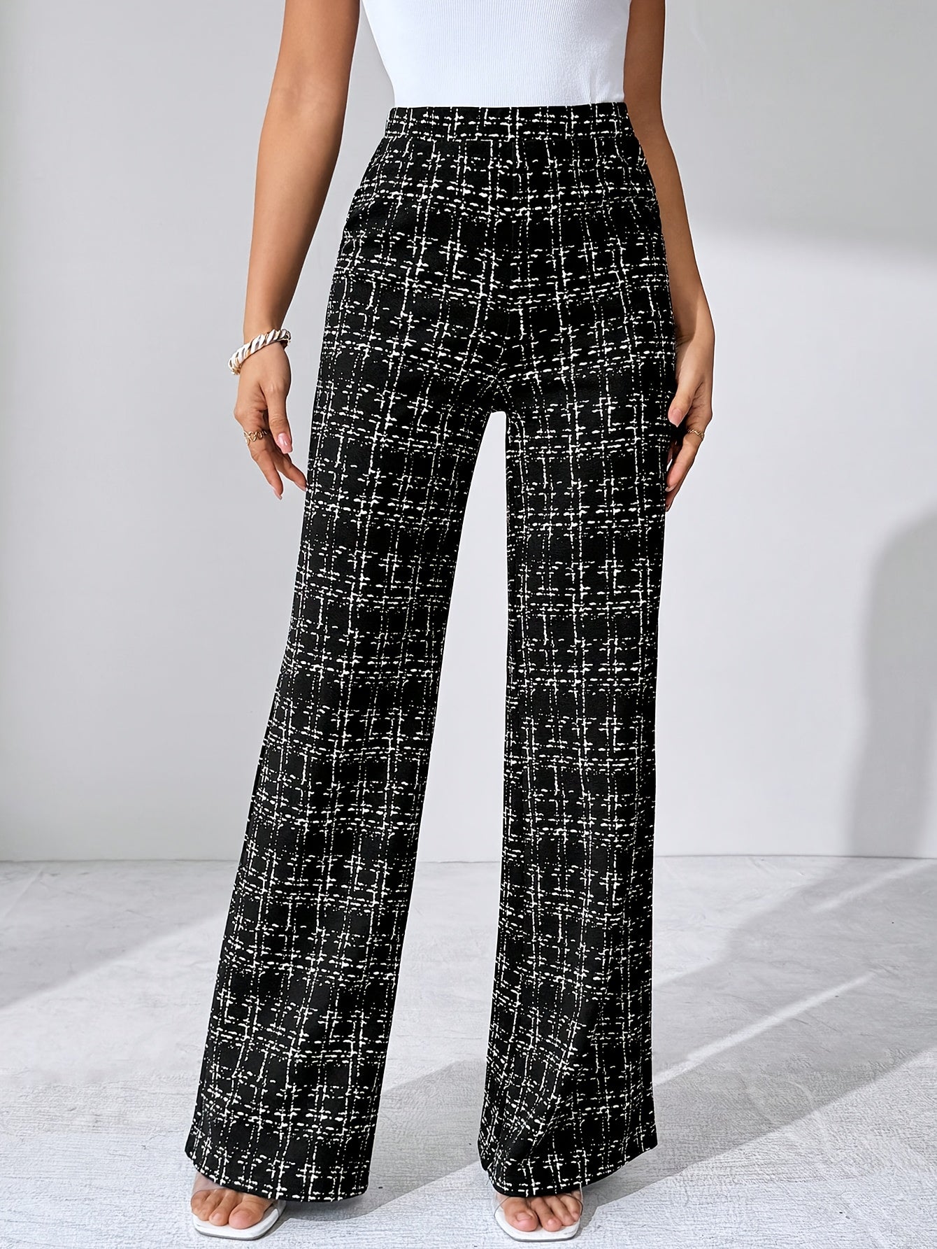 Casual Black Plaid Pattern, Suitable for Various Occasions, Straight-Leg Pants for Spring/Summer/Autumn.