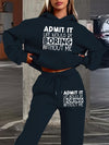 Women's Casual Hoodie & Jogger Set - Letter Print, Long Sleeve with Pockets, Polyester Blend, Machine Washable - Perfect for Fall/Winter