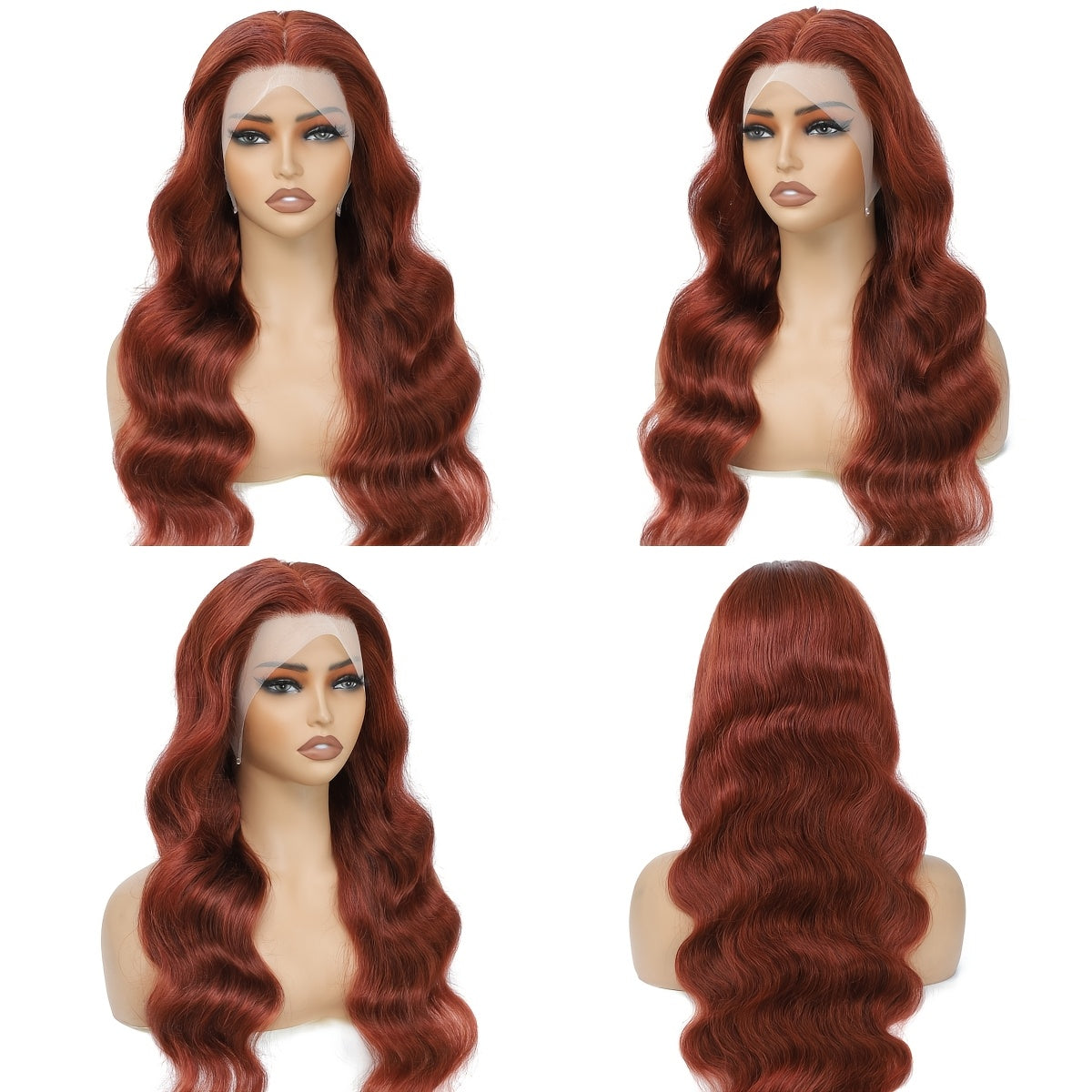 Auburn Reddish Brown Lace Front Wigs Human Hair 180% Density 13x4 HD Transparent Body Wave Lace Frontal Wigs With Copper Red Colored Human Hair Wig Pre Plucked