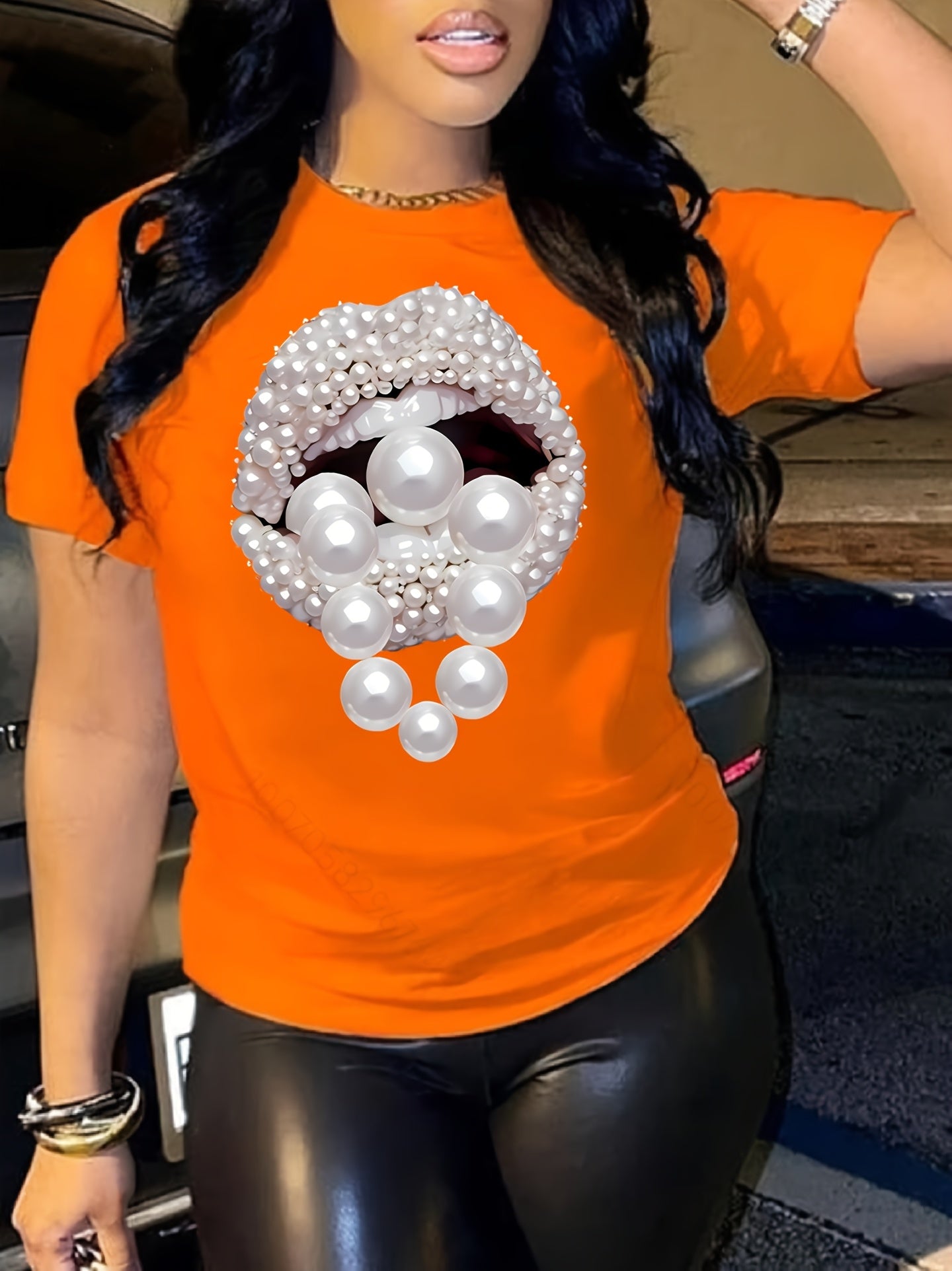Art Jewelry Lip Pattern Art Print T-shirt, Trendy Fashion Women'S T-shirt, Summer Short Sleeve Top Casual