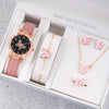 6pcs Lovely Pink Butterfly Shell Quartz Watch, Bracelet, Necklace & Earrings Set - Pointer Display, Electronic Quartz Movement, Non-Rechargeable Battery – Ideal Gift for Valentine’s Day, Easter & Eid al-Fitr – Best Pres