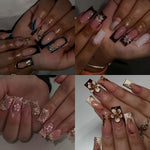 A Set of 4 Jelly Gels And 4 Nail Files, Totaling 96pcs, Featuring a Stylish And Sweet New Technique with Pressed-On Nails. The Design Includes Dazzling Flower Patterns, Advanced Gradient Effects, Golden Lace, Butterfly-Shaped